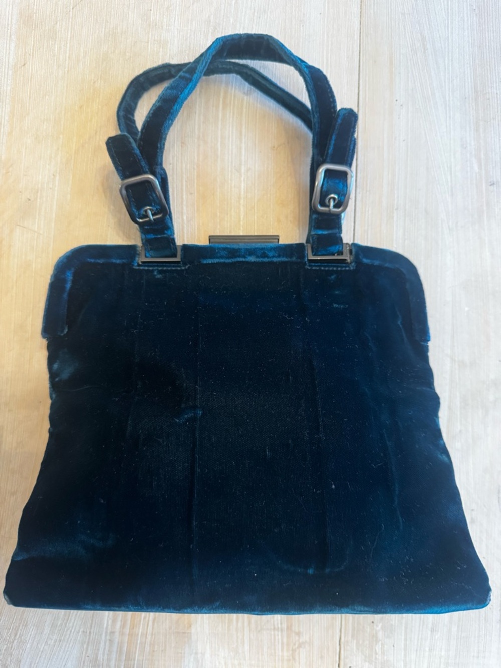 Vintage Prada 1997 Velluto Frame Sera Dark Teal Velvet Frame Bag